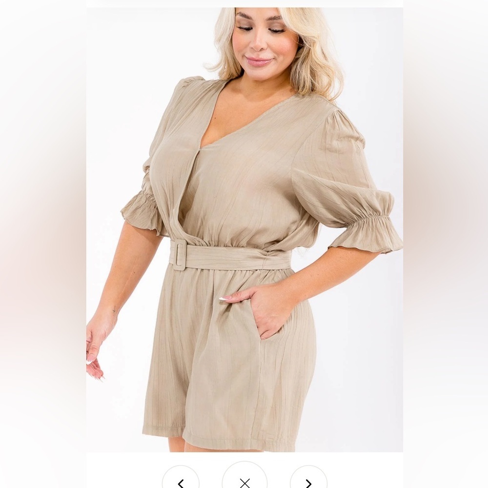 PLUS SIZE SHORT SLEEVE with POCKETS BELTED ROMPER